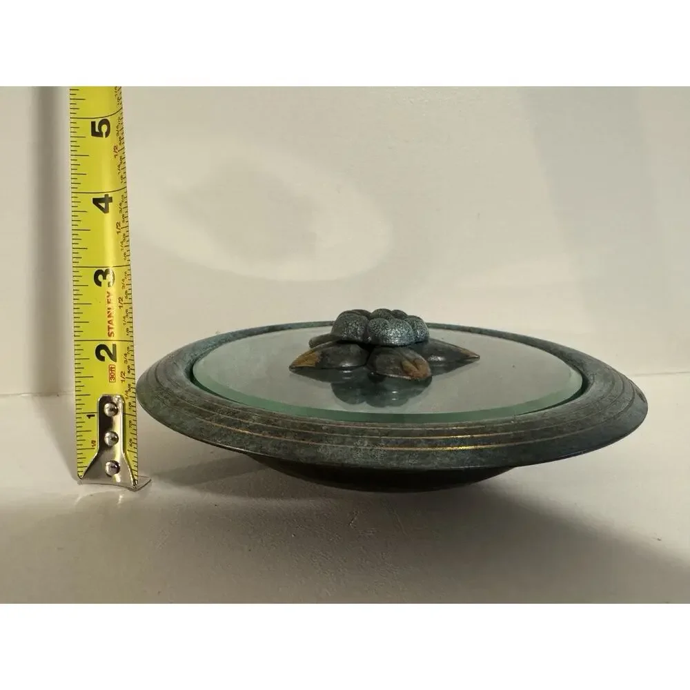 Vintage Art Deco Dish with Glass Beveled Lid Springfield Mass.